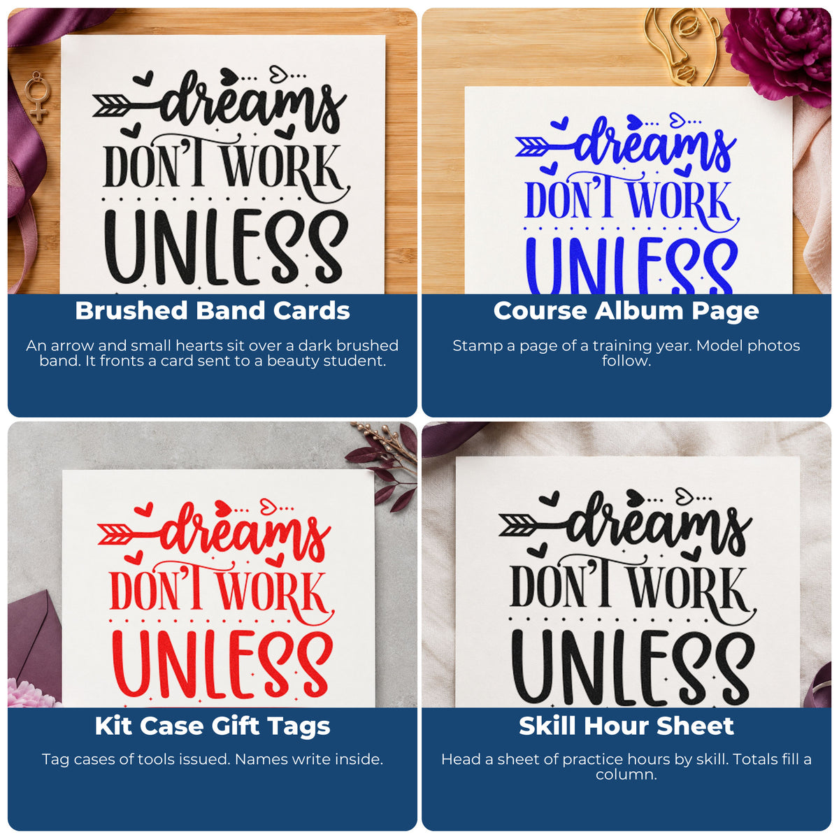 Motivational rubber stamp ideas for scrapbooks, cardmaking, journaling and gift tags with uplifting handmade craft phrases.