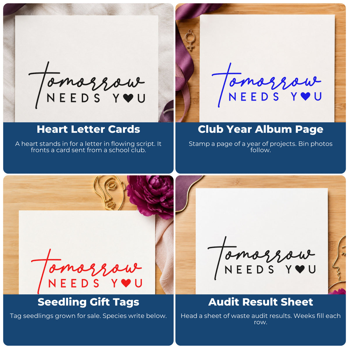 Motivational rubber stamps for scrapbooks, cardmaking, journaling and gift tags, adding uplifting phrases to handmade crafts.