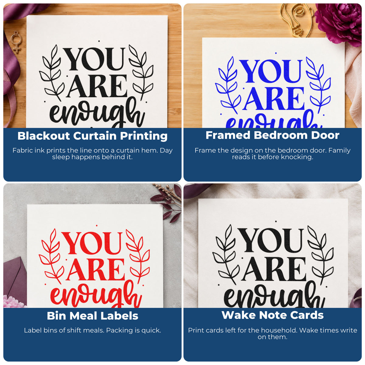 Inspirational rubber stamps for habit trackers, vision boards, sticky notes, and planners with uplifting quote designs.