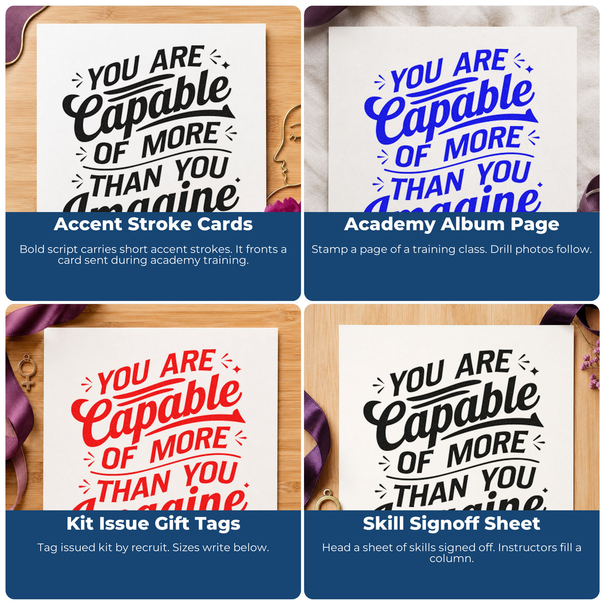 Inspirational rubber stamps for scrapbooking, cardmaking, journaling, and handmade gift tags.