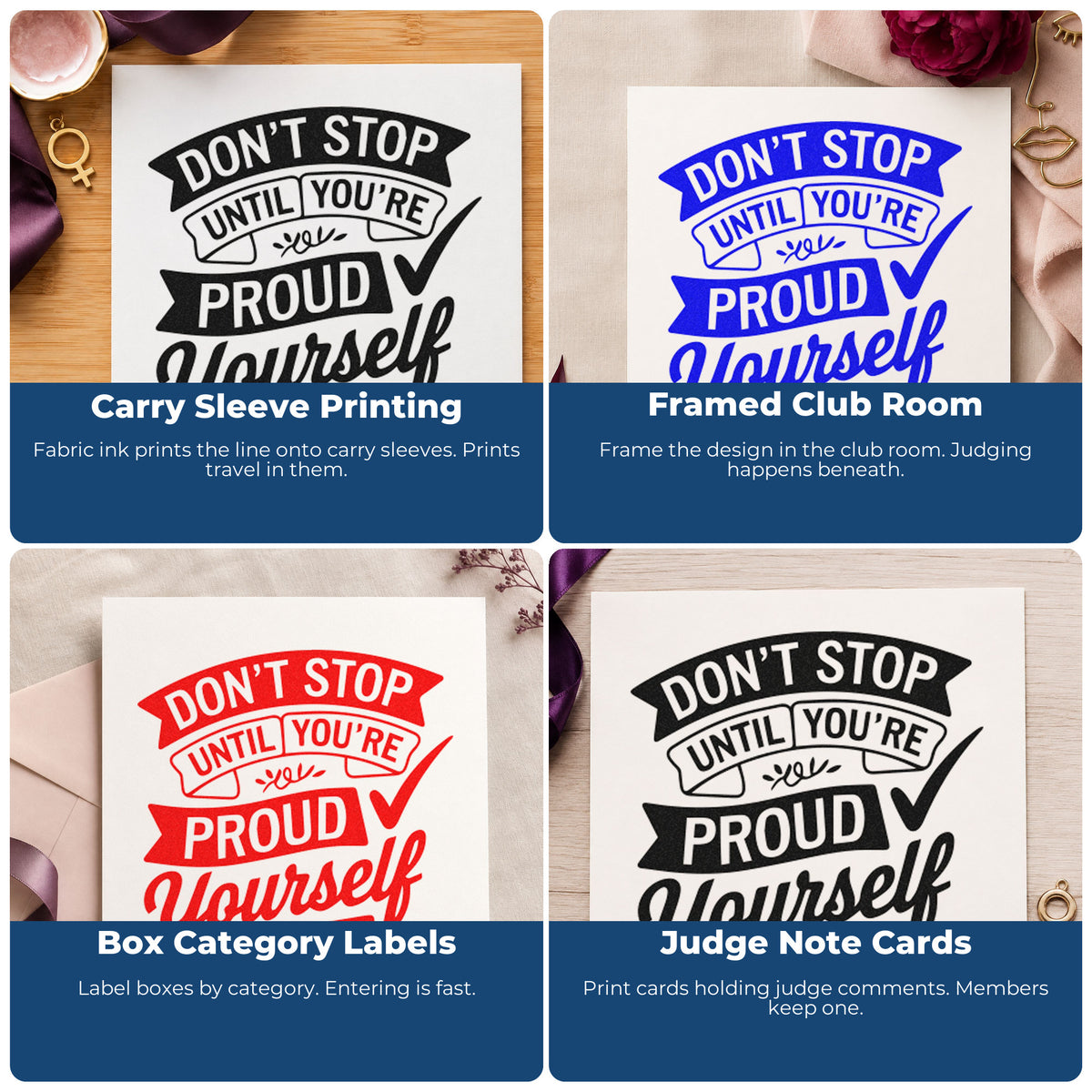 Motivational rubber stamps for habit trackers, vision boards, sticky notes, and planners with uplifting quote designs.