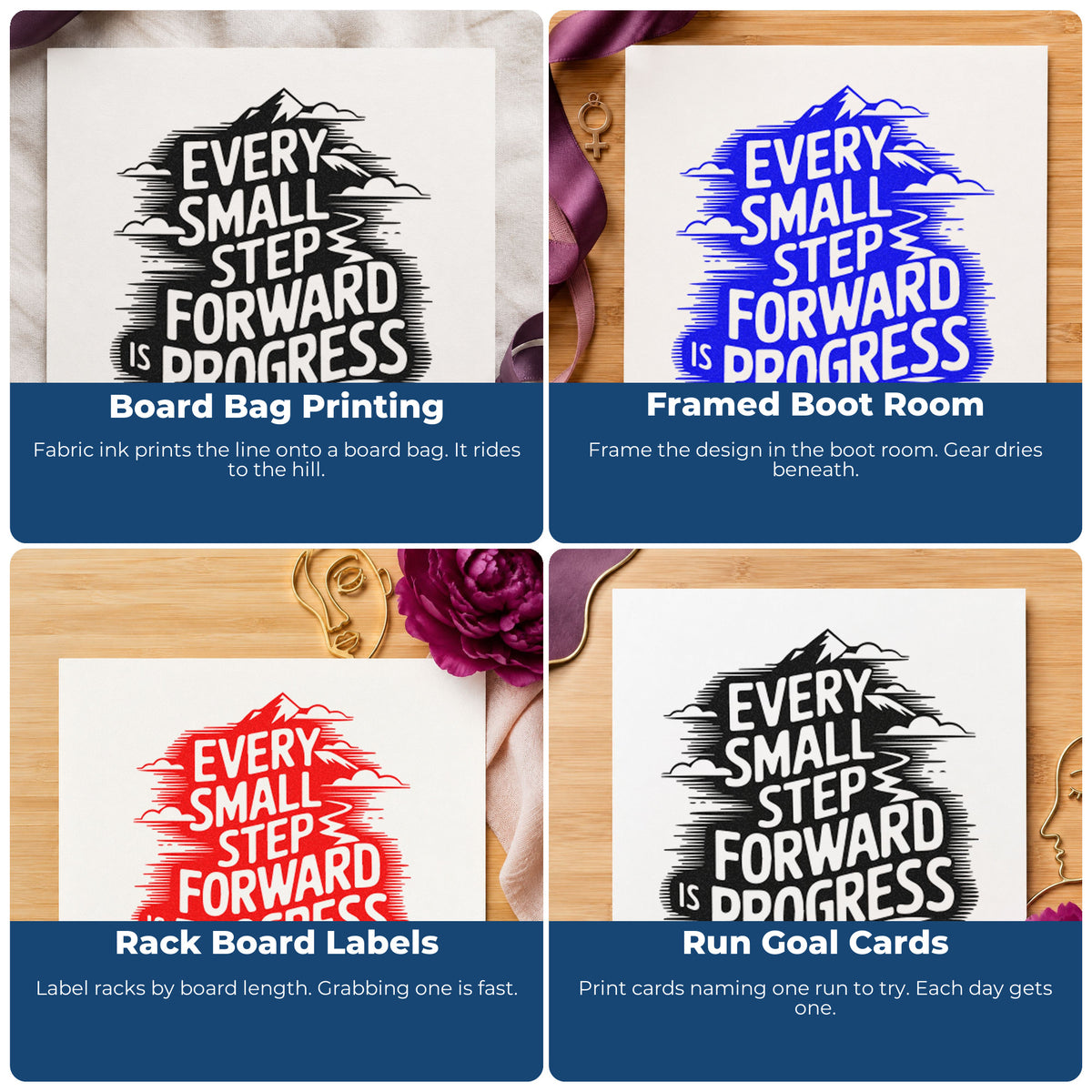 Motivational rubber stamps with uplifting quotes for habit trackers, vision boards, sticky notes and personal planners.