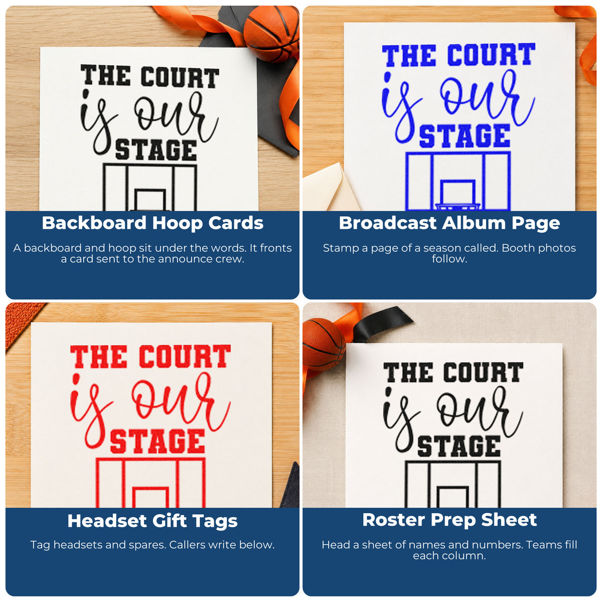 Sports rubber stamp ideas for team scrapbooks, coach cards, birthday parties, and custom gift wrapping with basketball and motivational designs.