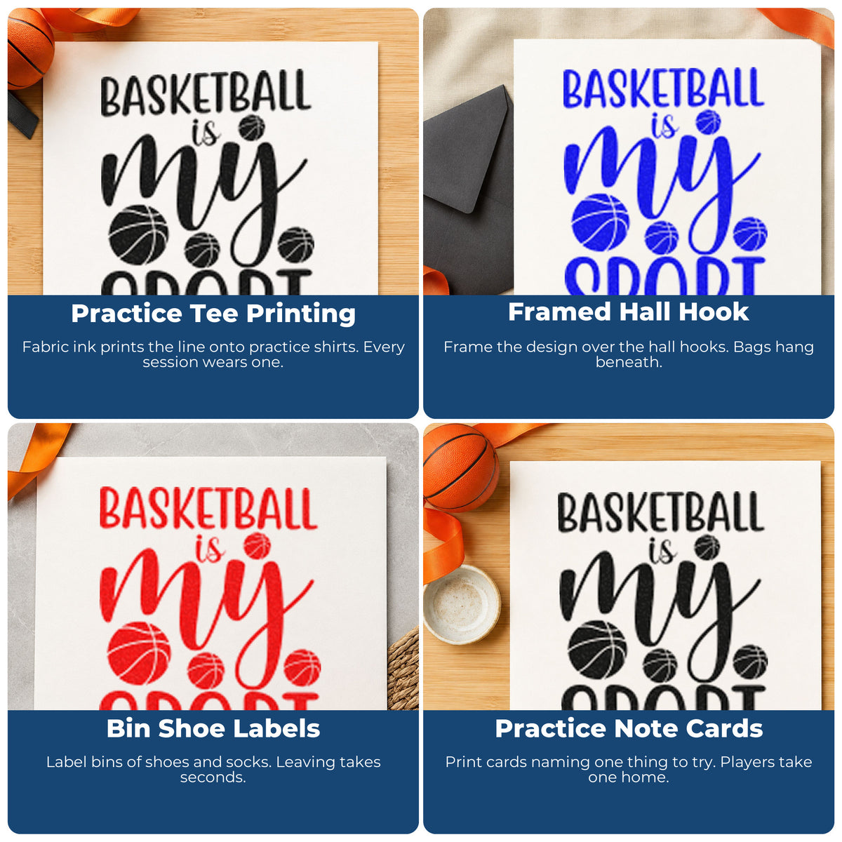 Basketball rubber stamps for journals, flyers, kids crafts, and handmade packaging with motivational sports designs.