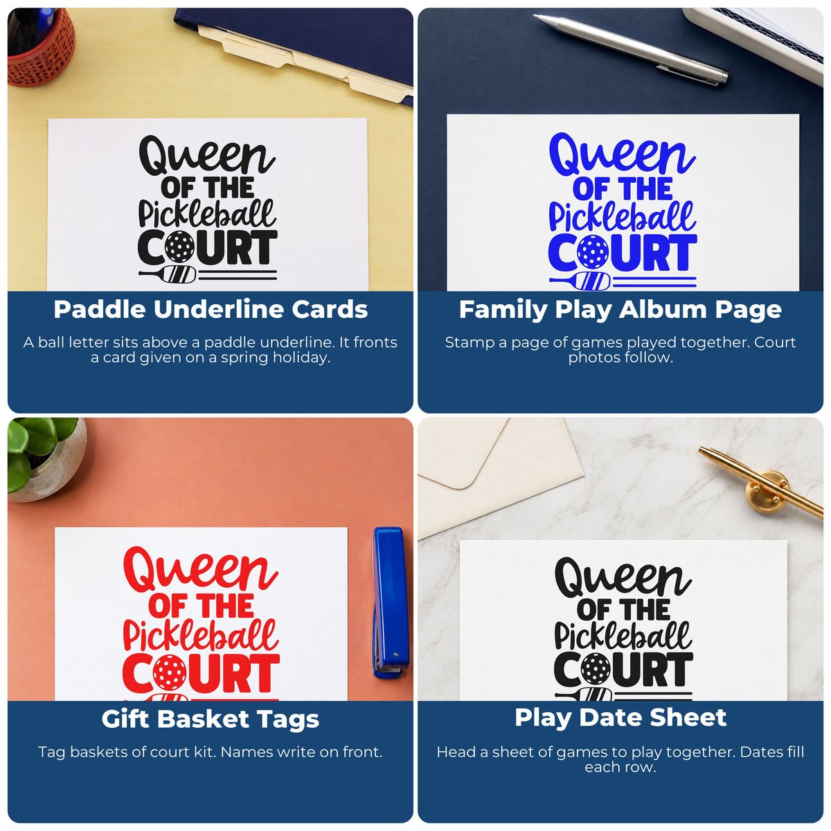 Sports rubber stamps for pickleball sayings and team-themed scrapbooks, coach cards, birthday parties, and gift wrapping.