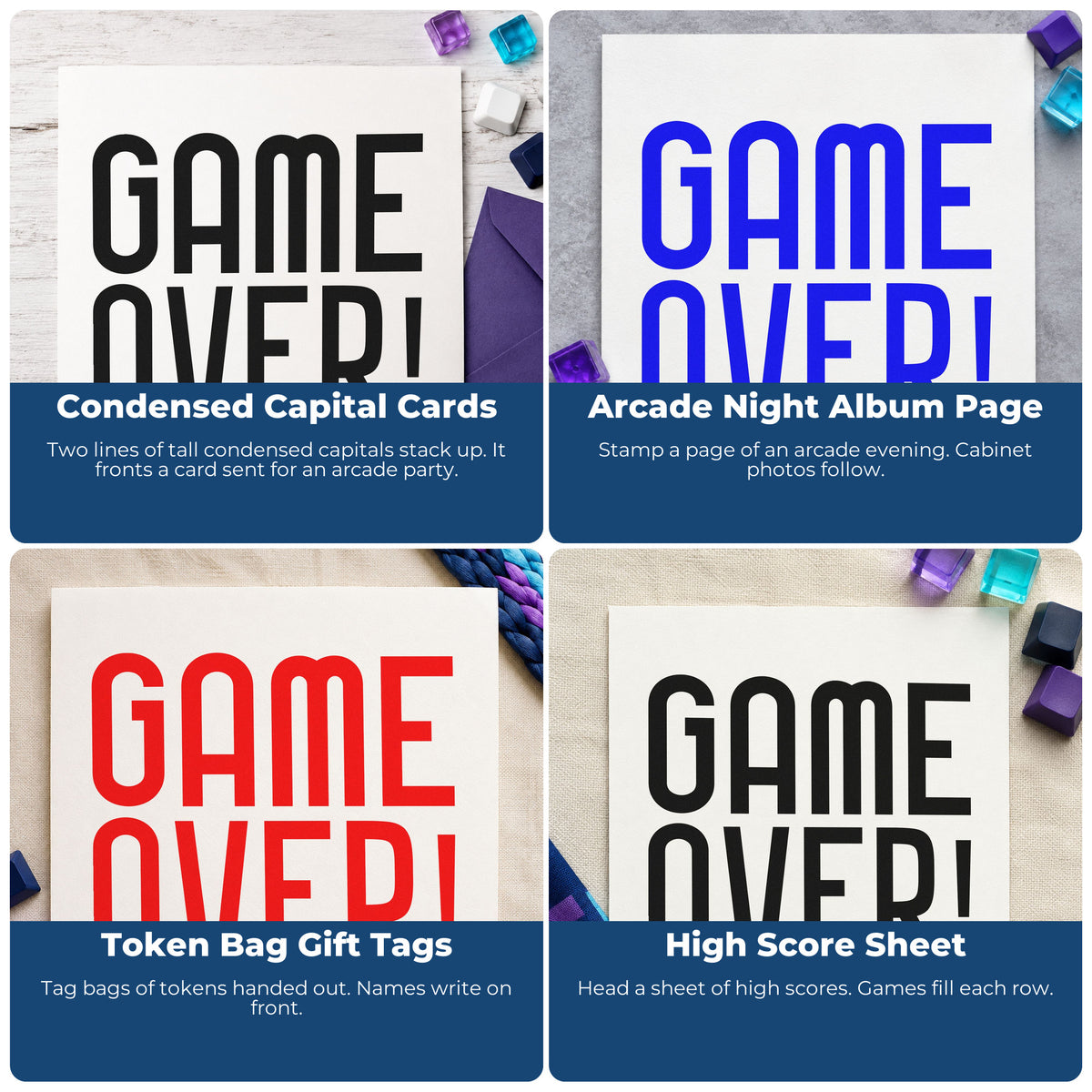Rubber stamp ideas for gamer and sports-themed scrapbooks, coach cards, birthday parties, and custom gift wrap