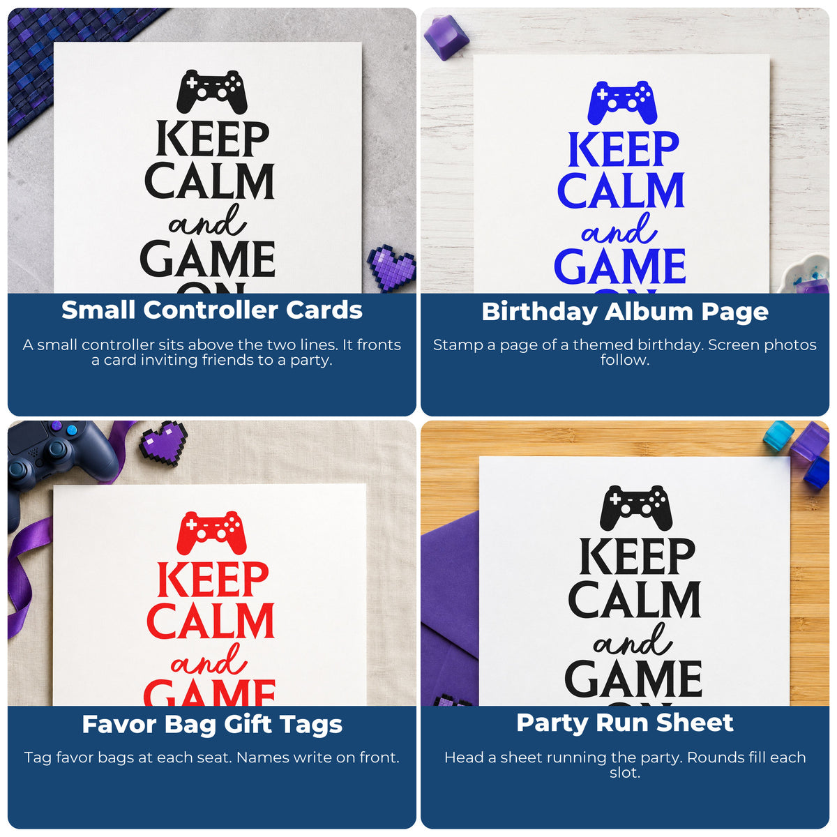 Collage of rubber stamp ideas for team scrapbooks, coach appreciation cards, sports birthday parties, and custom gift wrapping.