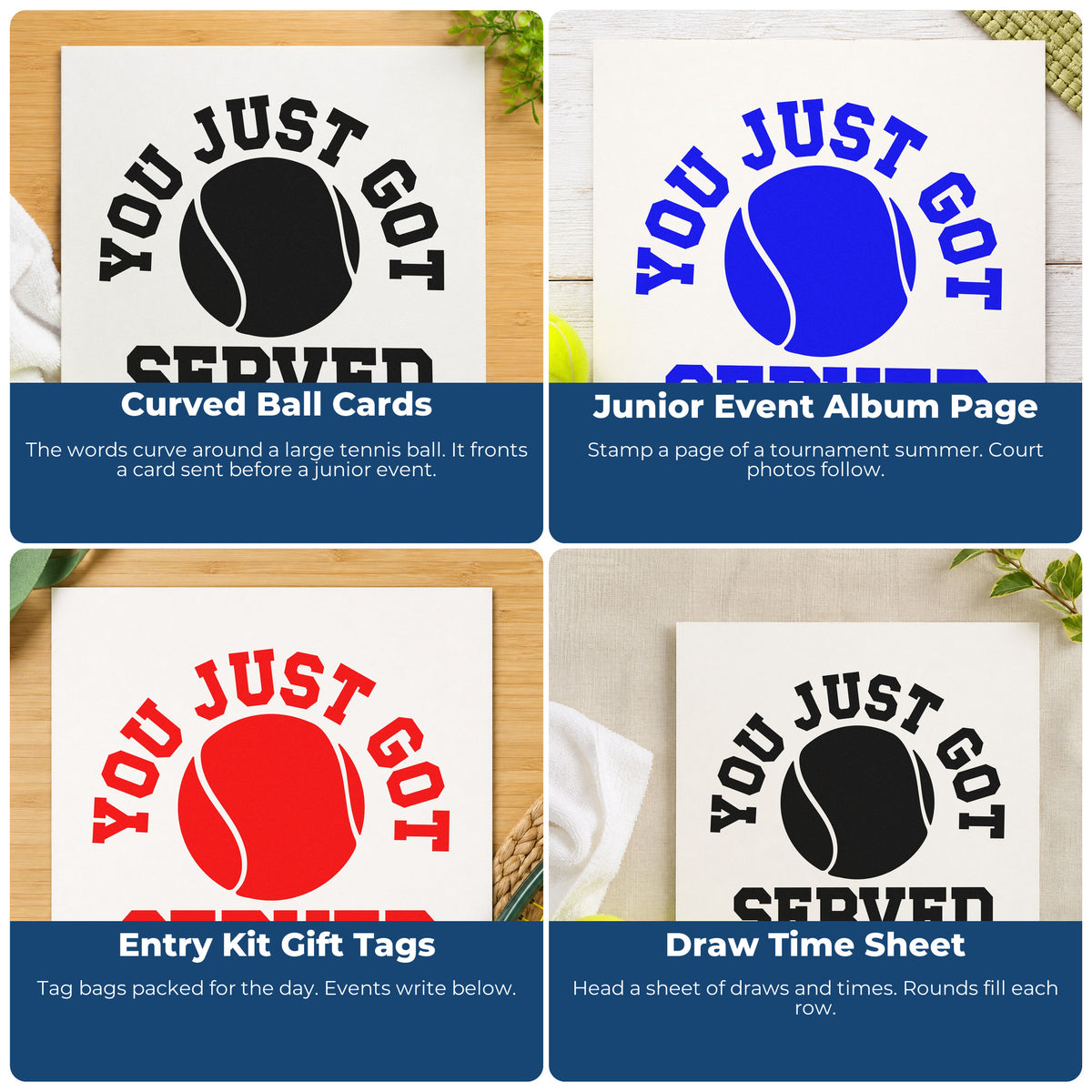 Sports-themed rubber stamps for scrapbooks, coach thank-you cards, birthday parties, and custom gift wrapping.