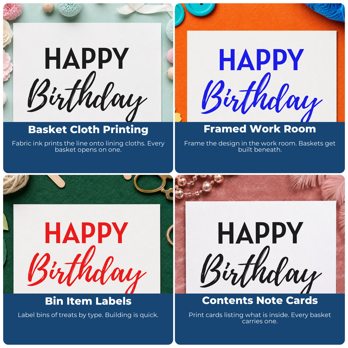 Custom birthday rubber stamp ideas for favor bags, gift wrap, scrapbooking, and thank-you notes.