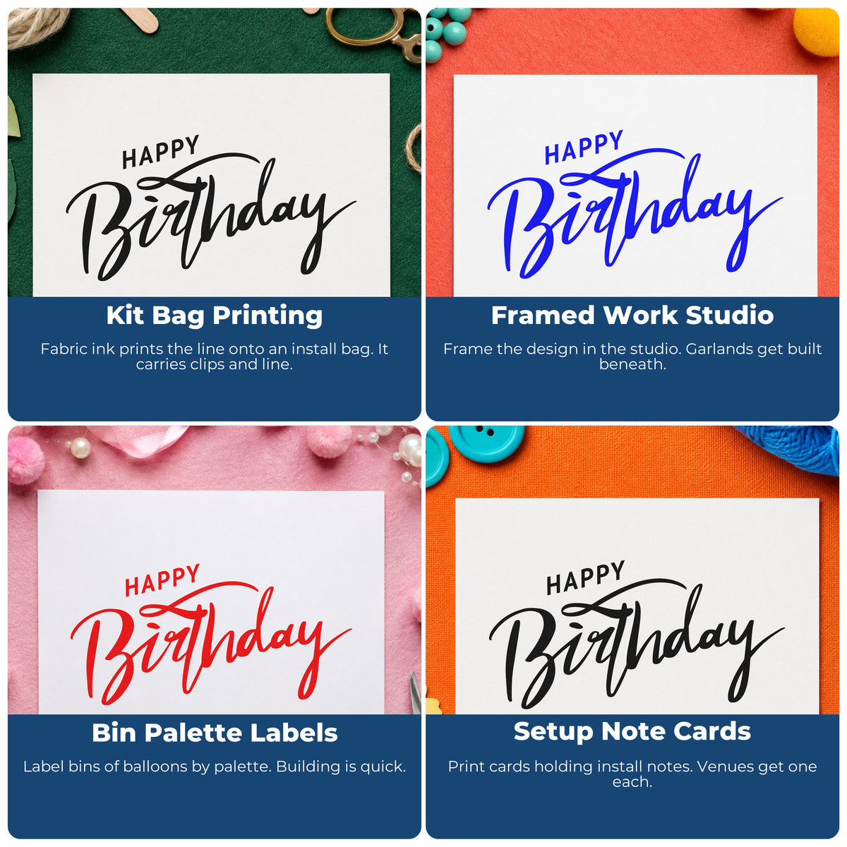 Custom birthday rubber stamps for party favor bags, gift wrap, scrapbooking, and thank-you notes.