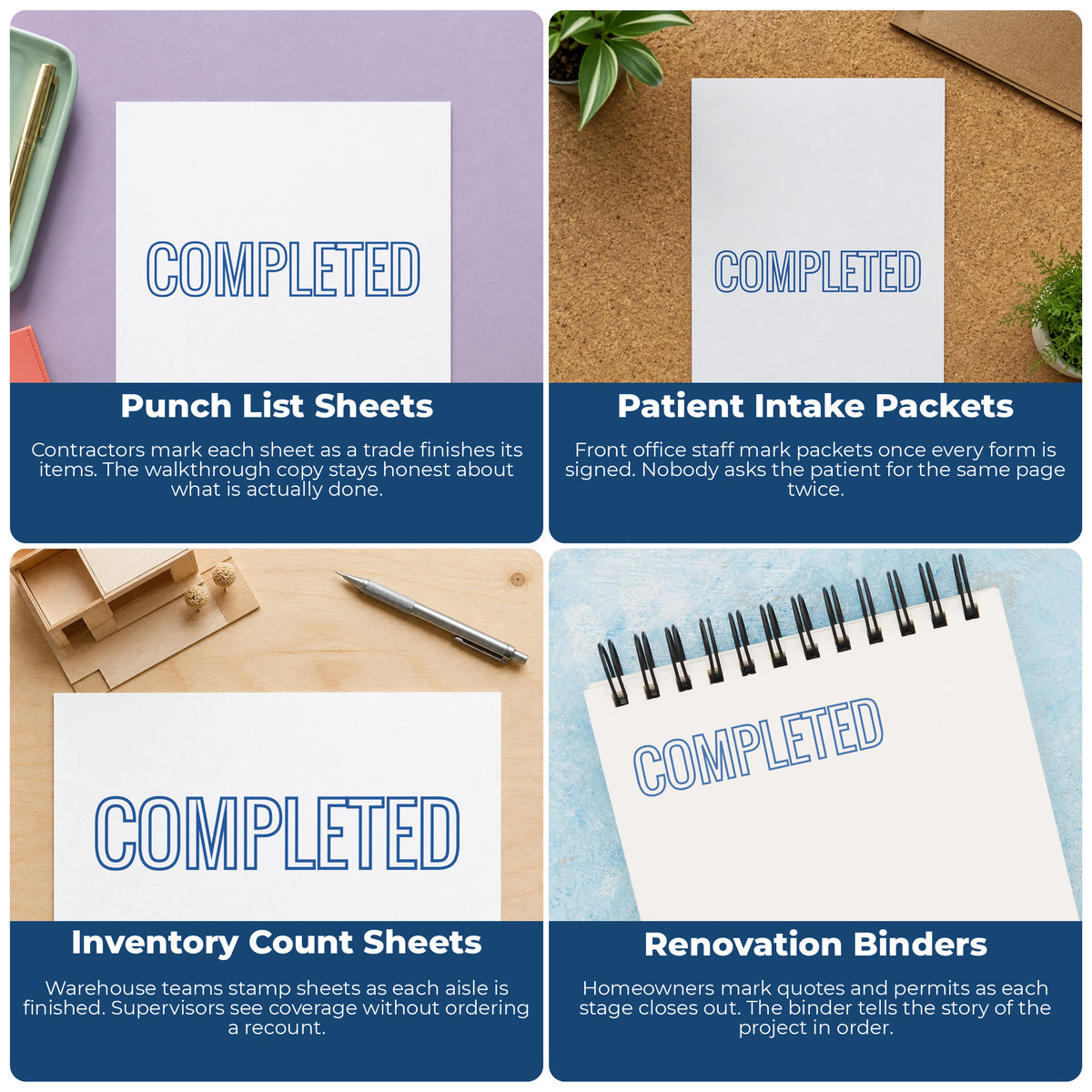 More ways to use the "Completed" imprint from the Blue Completed Office Stamp