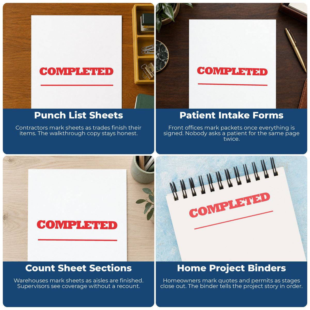 More ways to use the "Completed" imprint from the Completed Stamp – Red Pre-Inked Xstamper