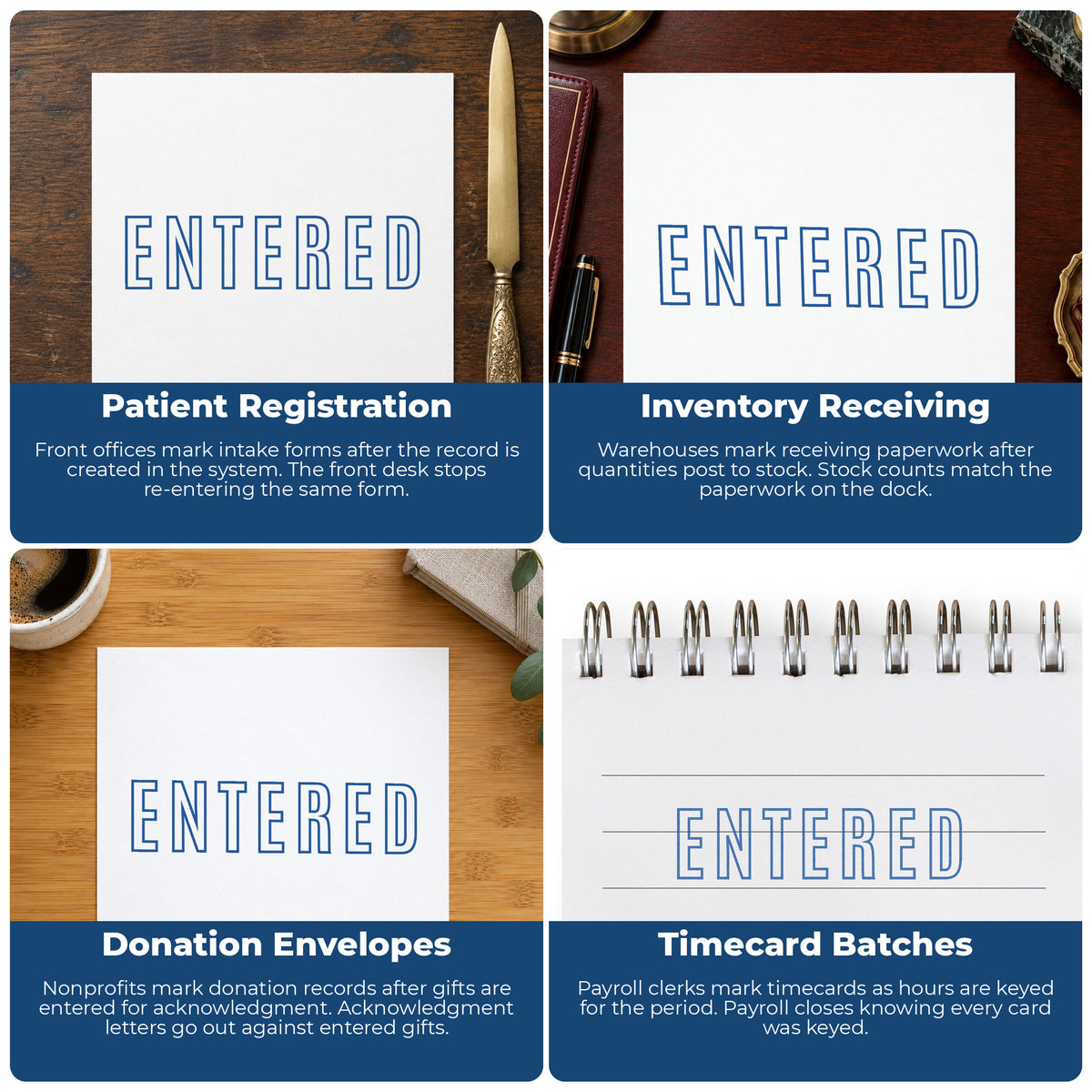 More ways to use the "Entered" imprint from the Blue Entered Stamp