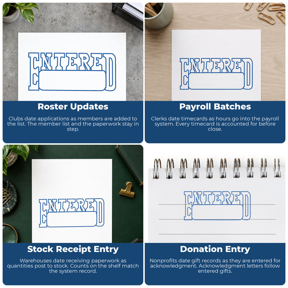 More ways to use the "Date entered" imprint from the Xstamper Date Entered Stamp
