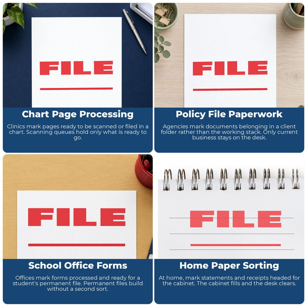 More ways to use the "File" imprint from the Xstamper File Stamp – Bold Red Pre-Inked