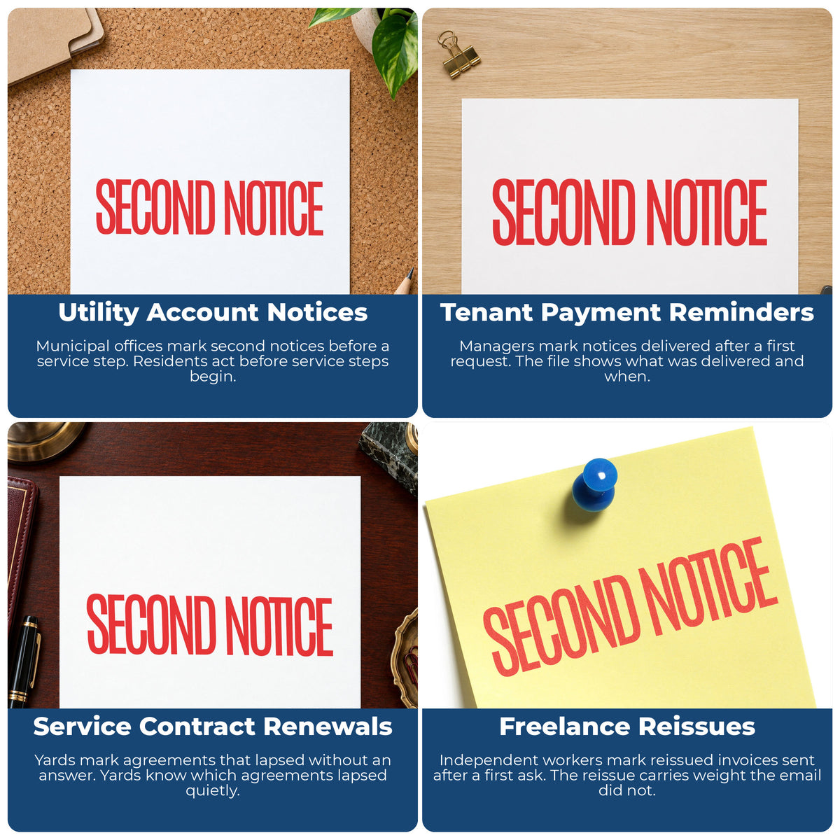 More ways to use the "Second notice" imprint from the Second Notice Billing Stamp