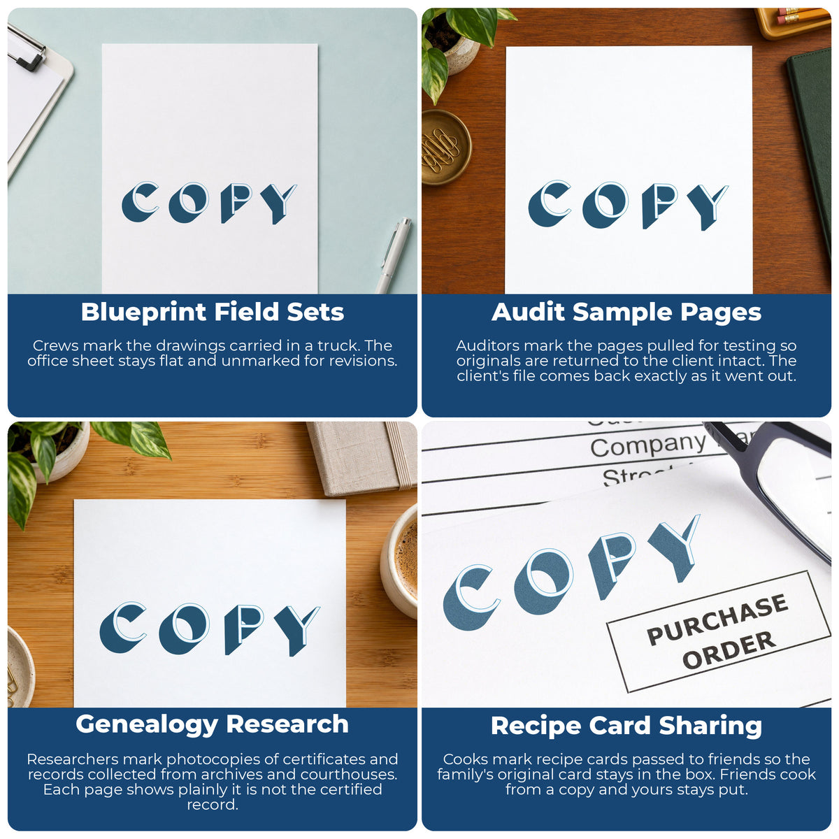 More ways to use the "Copy" imprint from the Xstamper Copy Stamp – Bold Blue Pre-Inked