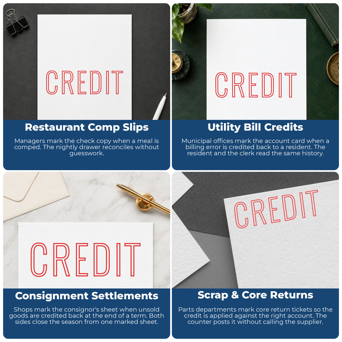 More ways to use the "Credit" imprint from the Xstamper Credit Accounting Stamp