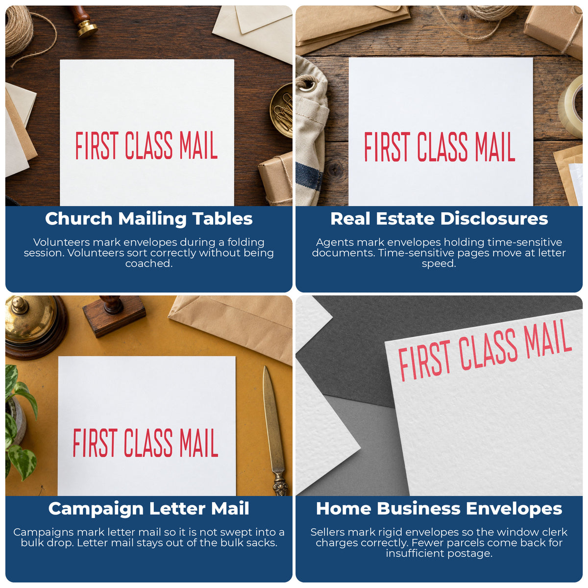 More ways to use the "First class mail" imprint from the First Class Mail Stamp For Mail Processing – Red Pre-Inked Xstamper