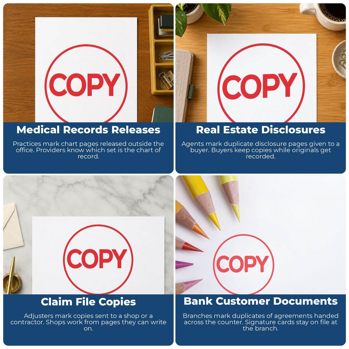 More ways to use the "Copy" imprint from the Copy Stamp – Round Red Pre-Inked Xstamper