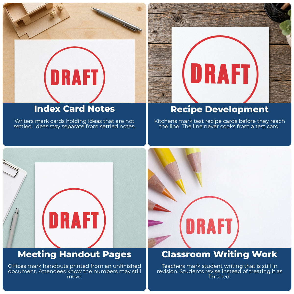 More ways to use the "Draft" imprint from the Round Draft Stamp