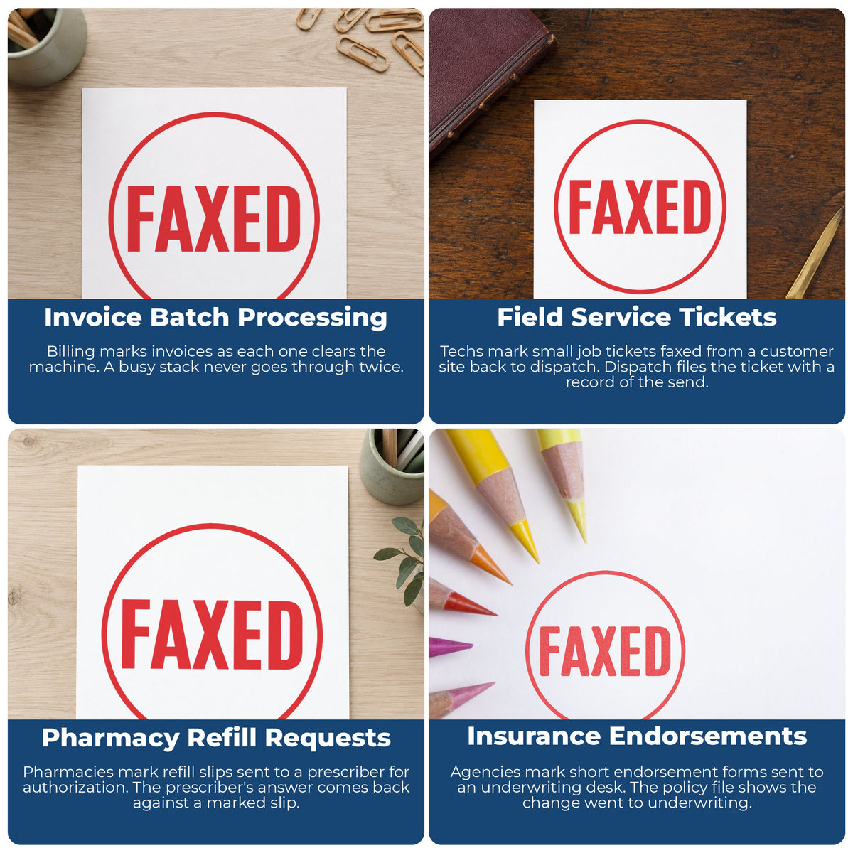More ways to use the "Faxed" imprint from the Xstamper Faxed Record Stamp – Round Pre-Inked