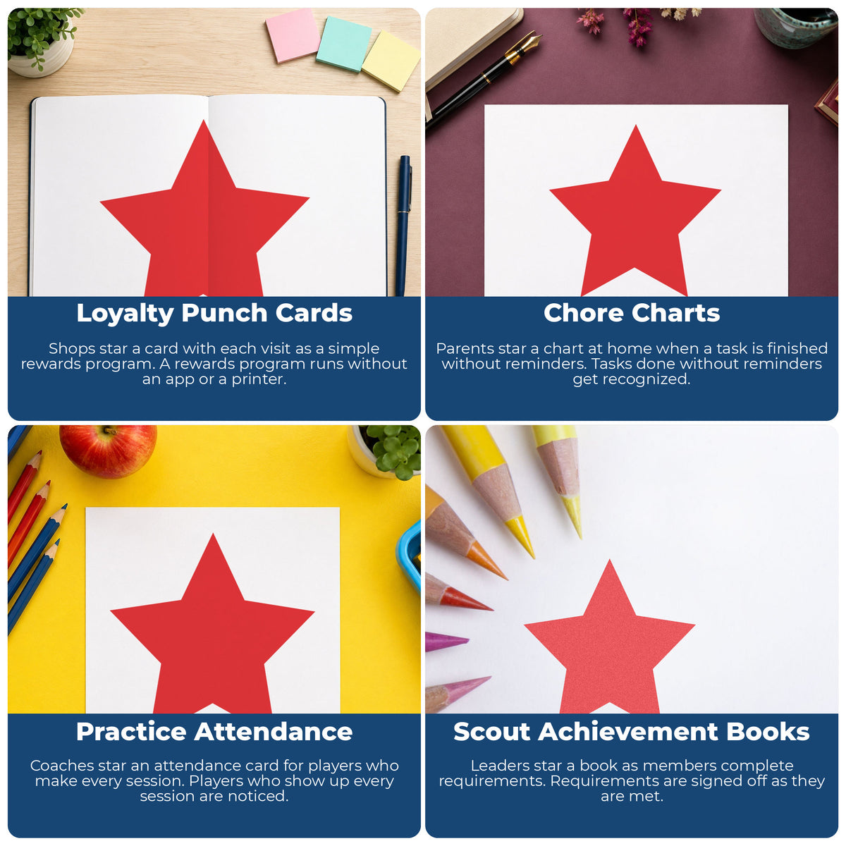 More ways to use the "Star" imprint from the Star Stamp – Round Red Pre-Inked Xstamper