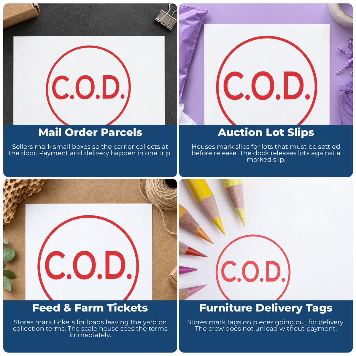 More ways to use the "C.O.D." imprint from the Round C.O.D. Delivery Stamp