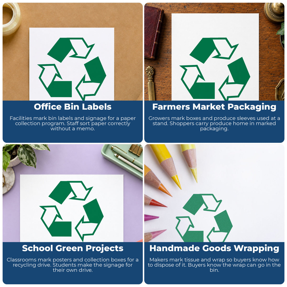 More ways to use the "Recycle logo" imprint from the Round Recycle Logo Stamp