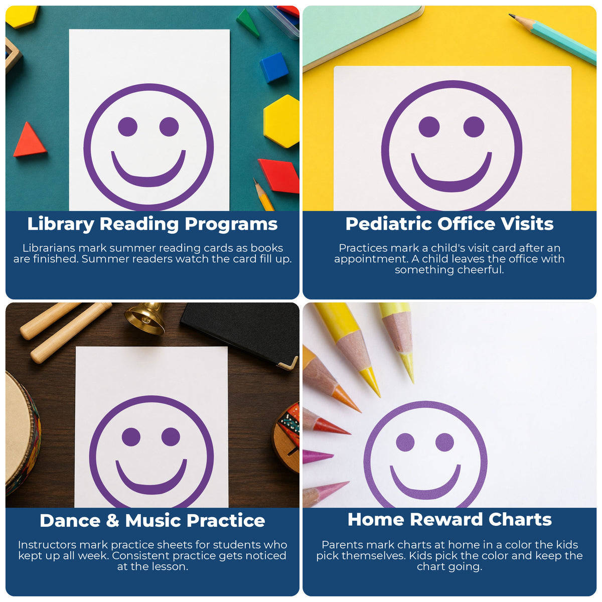 More ways to use the "Smiley face" imprint from the Xstamper Smiley Face Stamp – Round Violet Pre-Inked