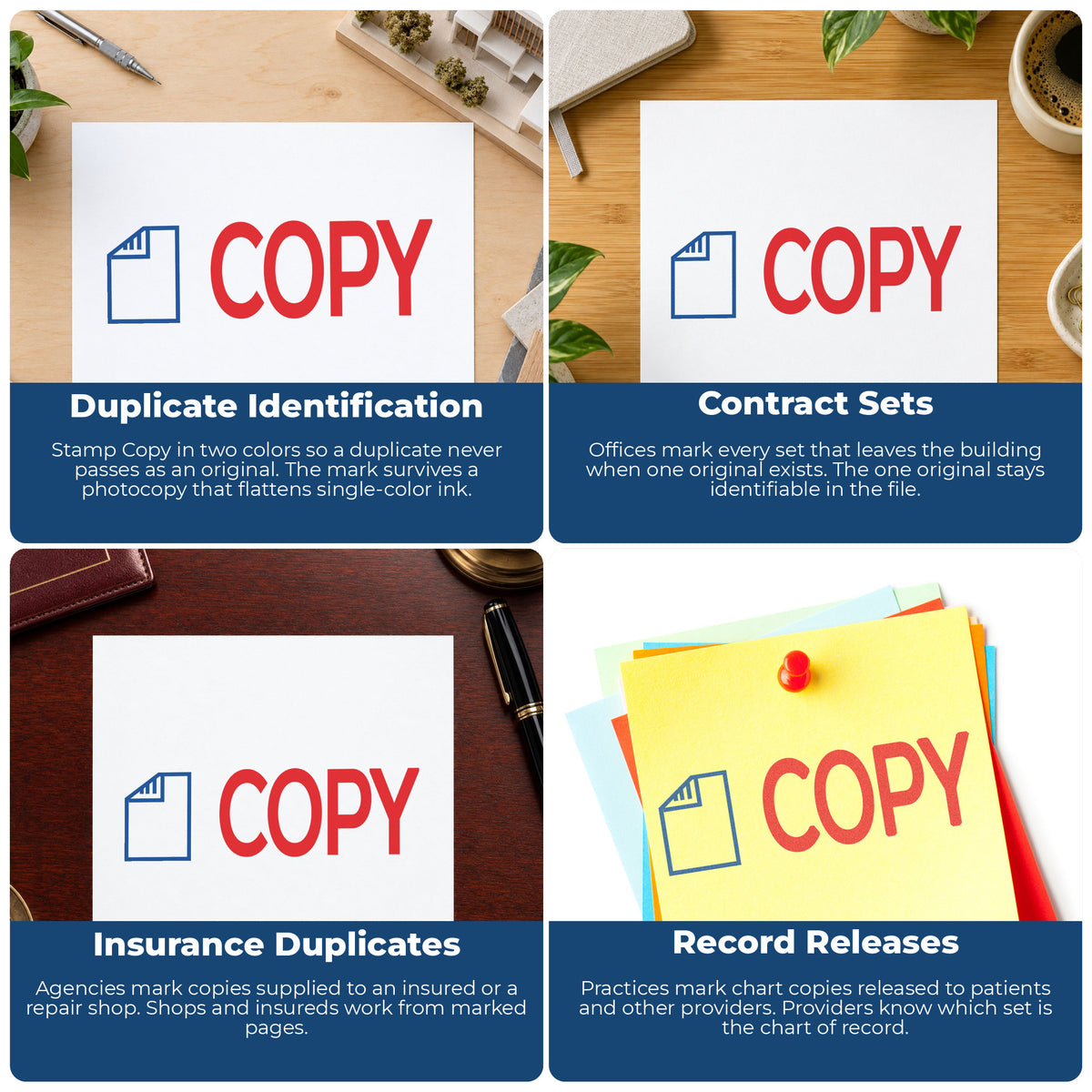 "Copy" stamp shown in use on office documents, Copy Stamp overview