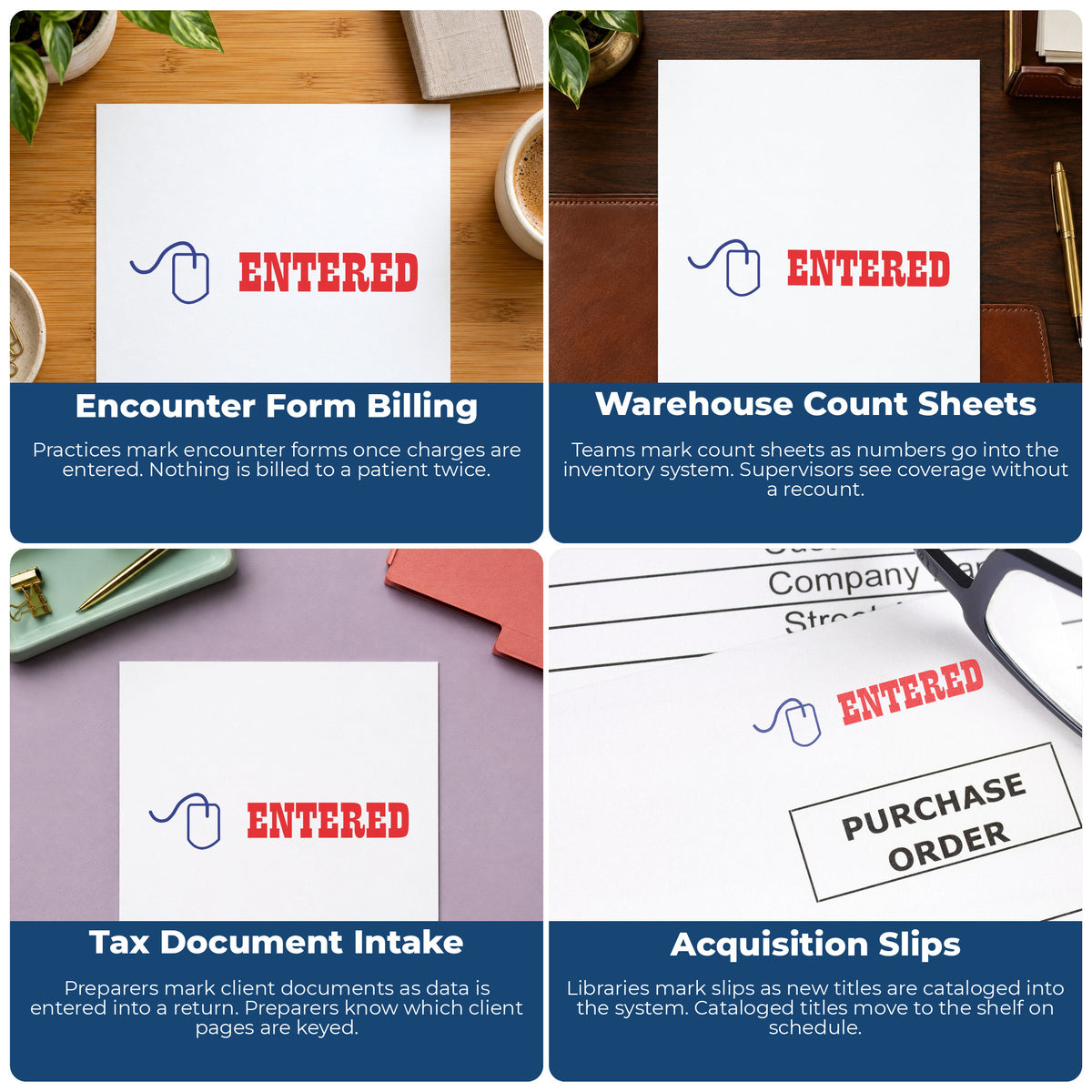 More ways to use the "Entered" imprint from the Two-Color Entered Stamp