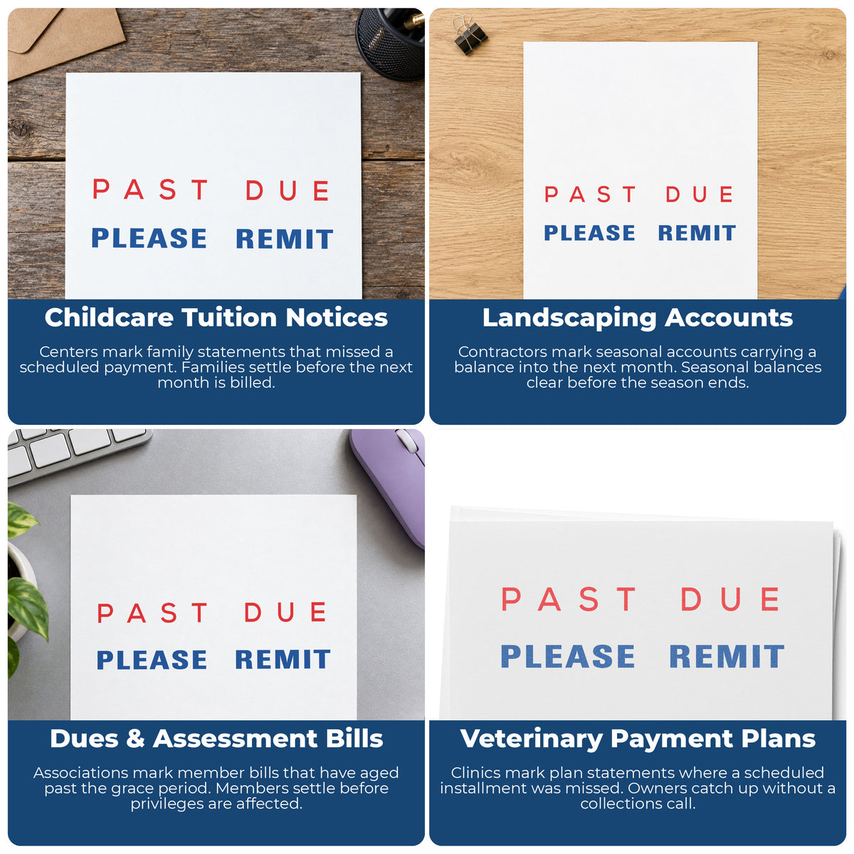 More ways to use the "Past due please remit" imprint from the Two-Color Past Due Please Remit Billing Stamp