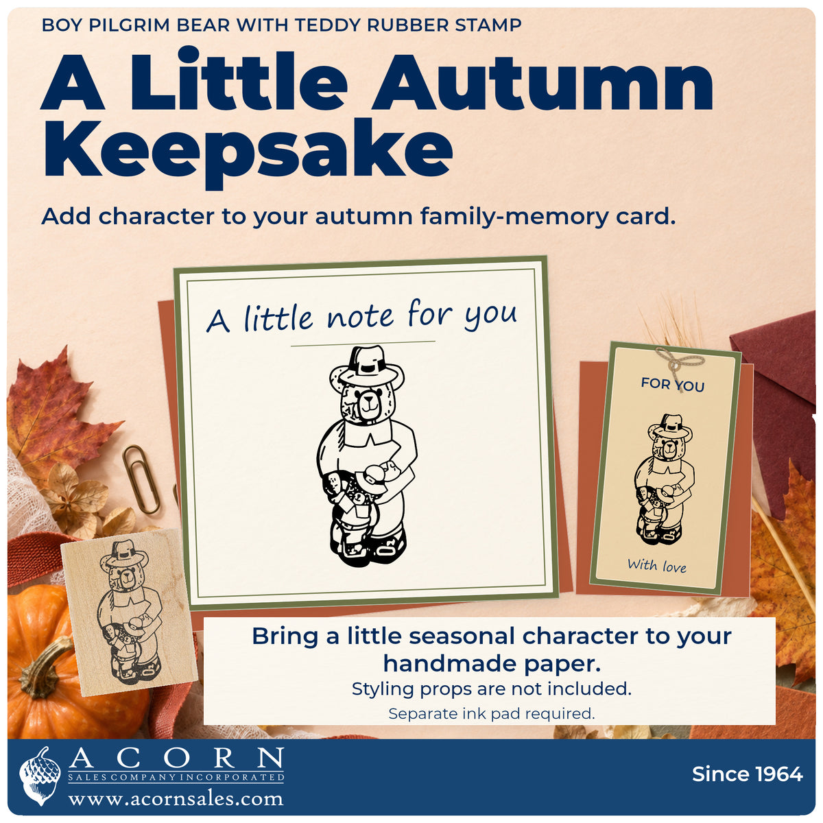 Boy Pilgrim Bear with Teddy Rubber Stamp project inspiration: autumn family memory card.