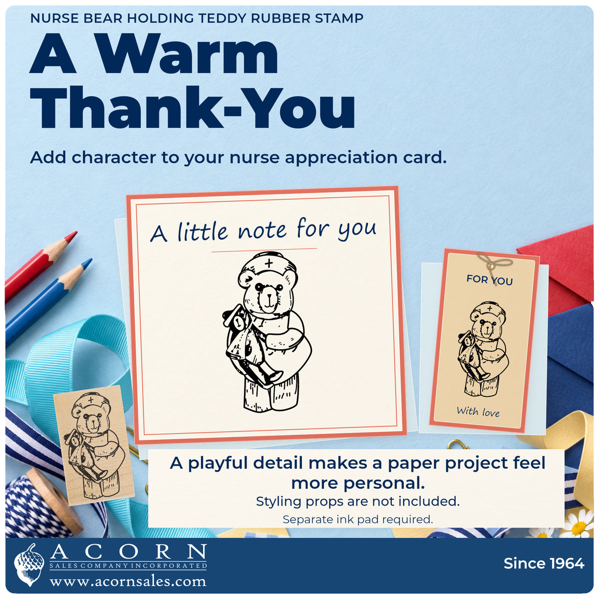 Nurse Bear Holding Teddy Rubber Stamp project inspiration: nurse appreciation card.