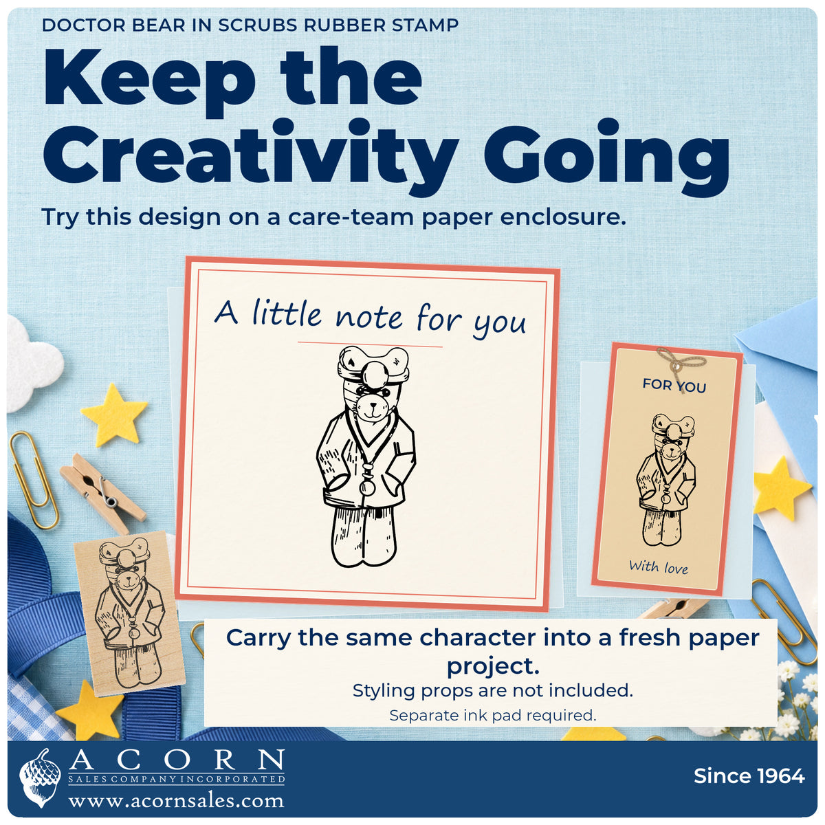 Doctor Bear in Scrubs Rubber Stamp project inspiration: care team paper enclosure.