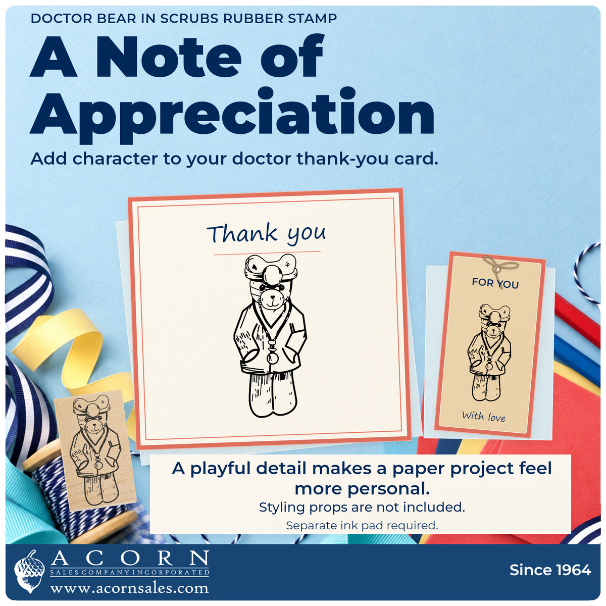 Doctor Bear in Scrubs Rubber Stamp project inspiration: doctor thank you card.