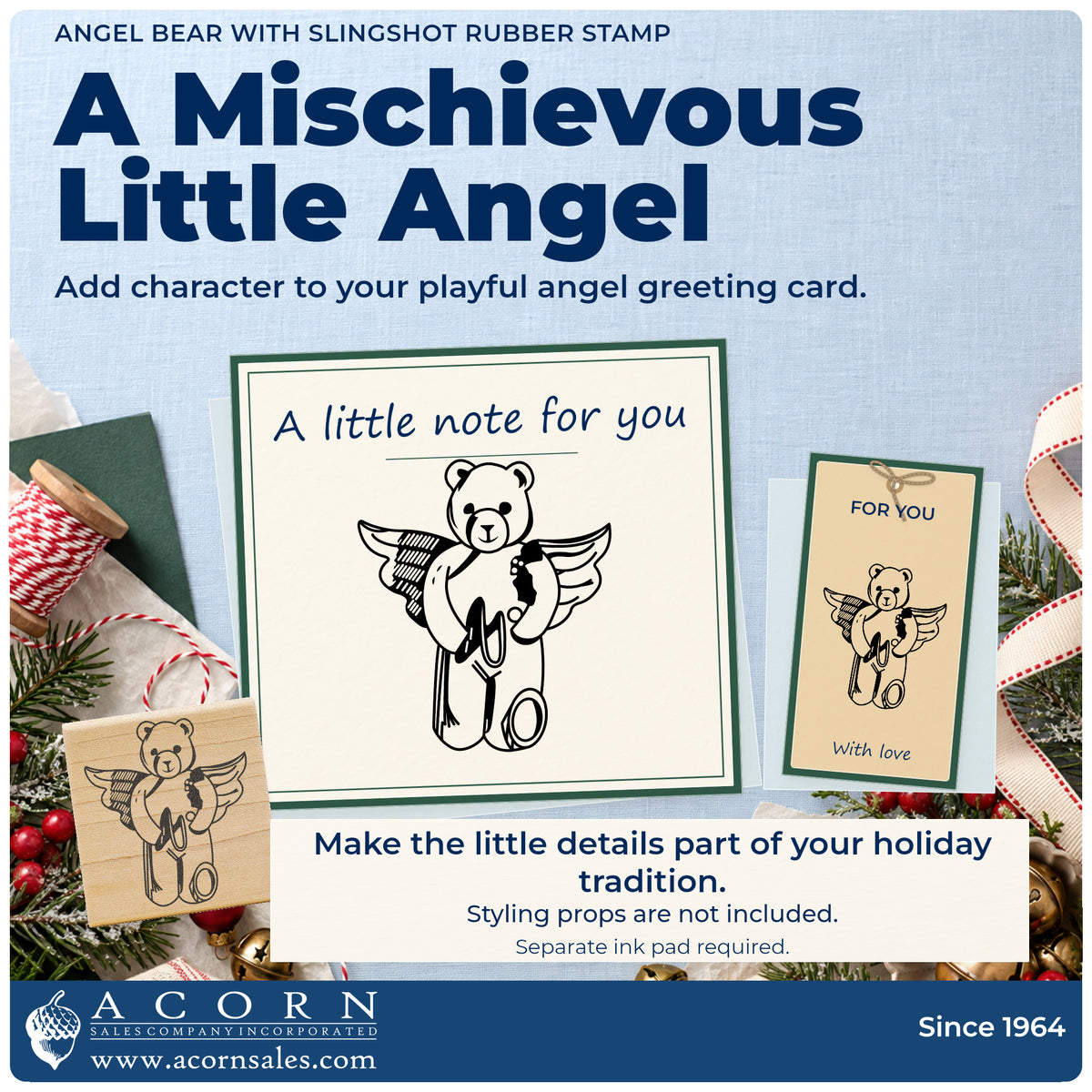 Angel Bear with Slingshot Rubber Stamp project inspiration: playful angel greeting card.