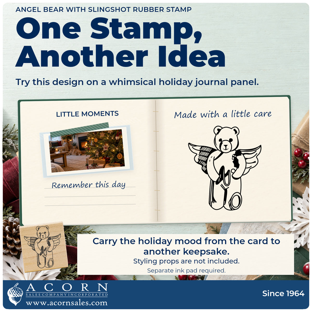 Angel Bear with Slingshot Rubber Stamp project inspiration: whimsical holiday journal panel.