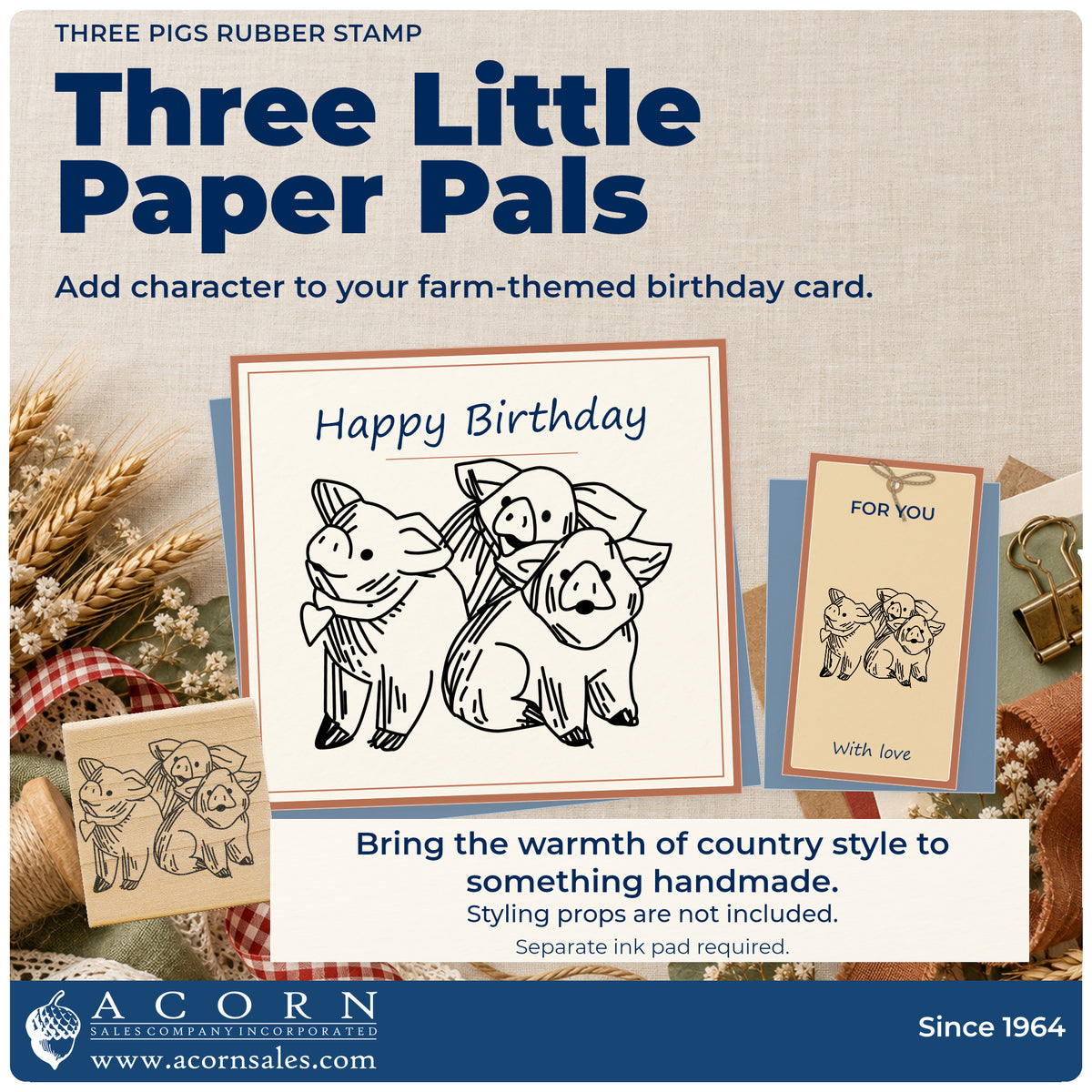 Three Pigs Rubber Stamp project inspiration: farm themed birthday card.