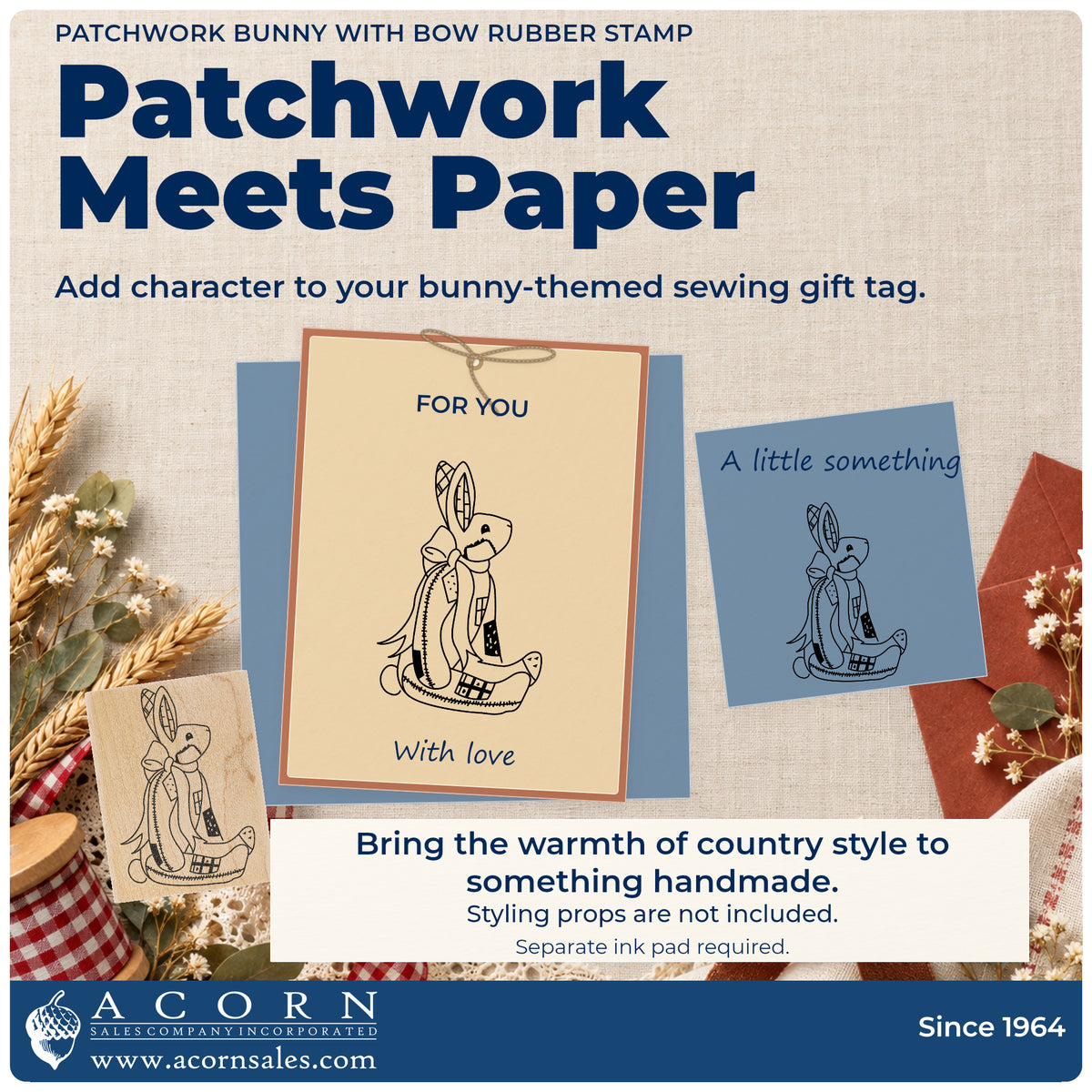 Patchwork Bunny with Bow Rubber Stamp project inspiration: bunny themed sewing gift tag.