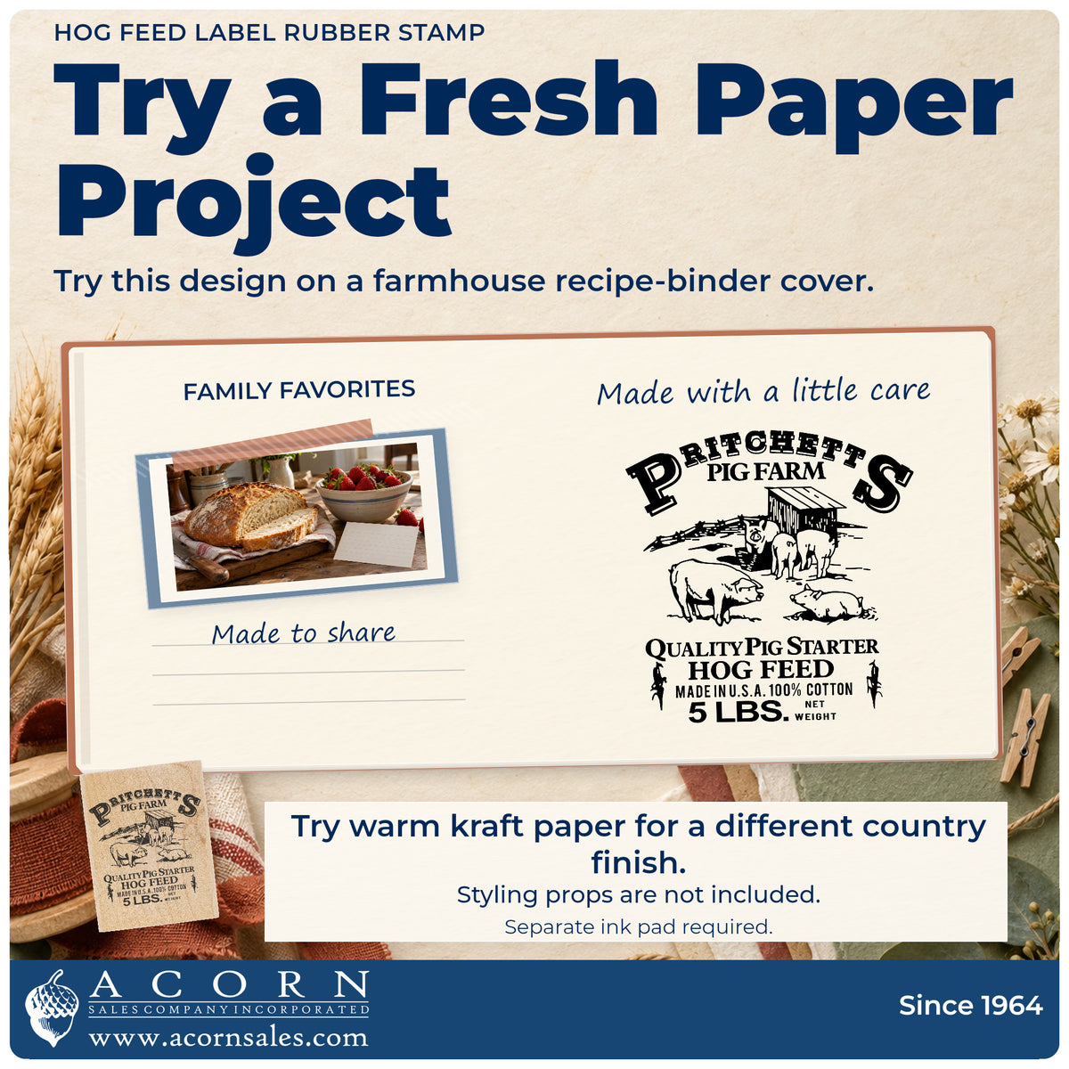 Hog Feed Label Rubber Stamp project inspiration: farmhouse recipe binder cover.