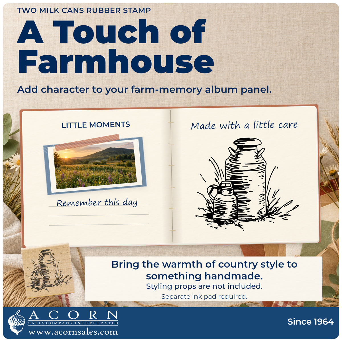 Two Milk Cans Rubber Stamp project inspiration: farm memory album panel.