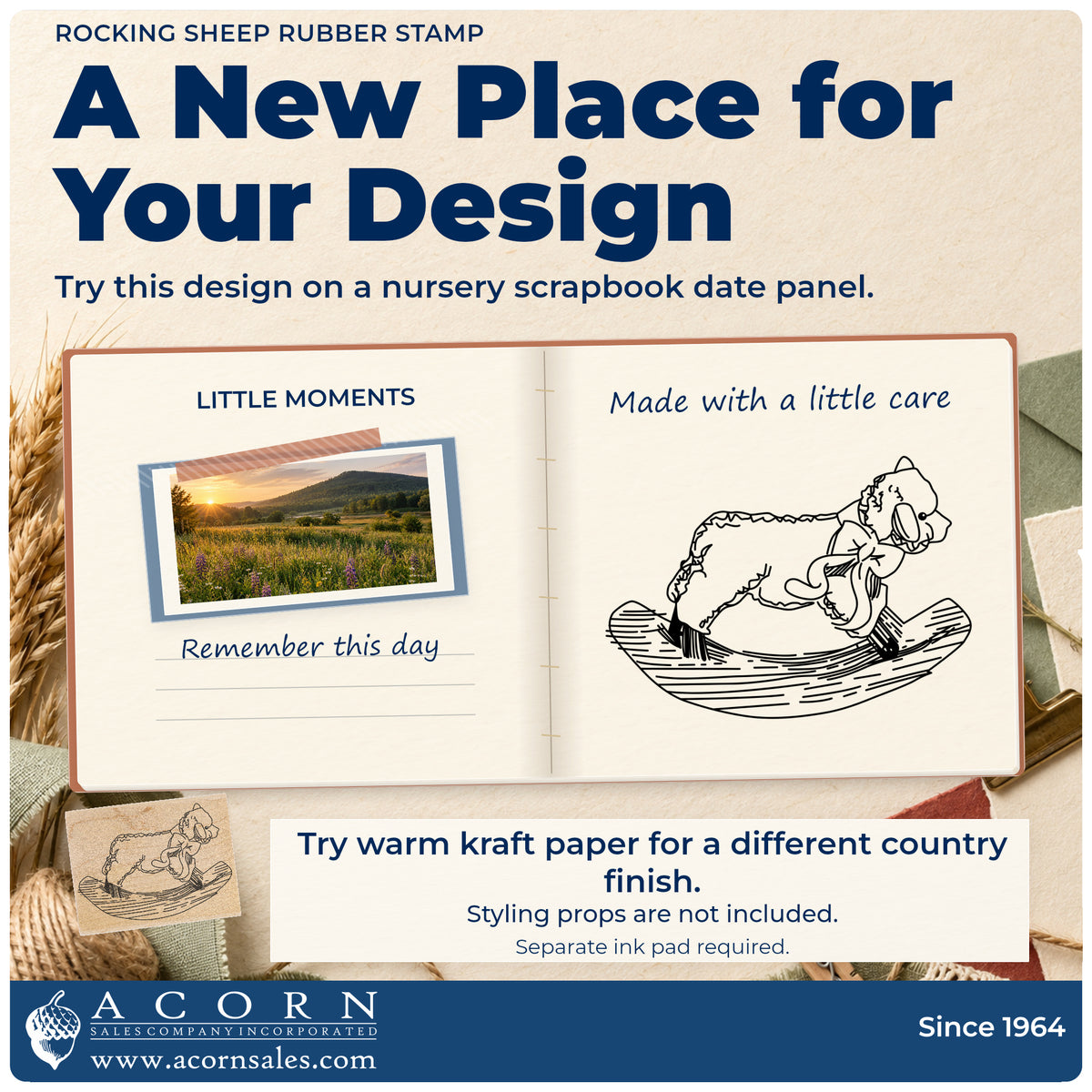 Rocking Sheep Rubber Stamp project inspiration: nursery scrapbook date panel.
