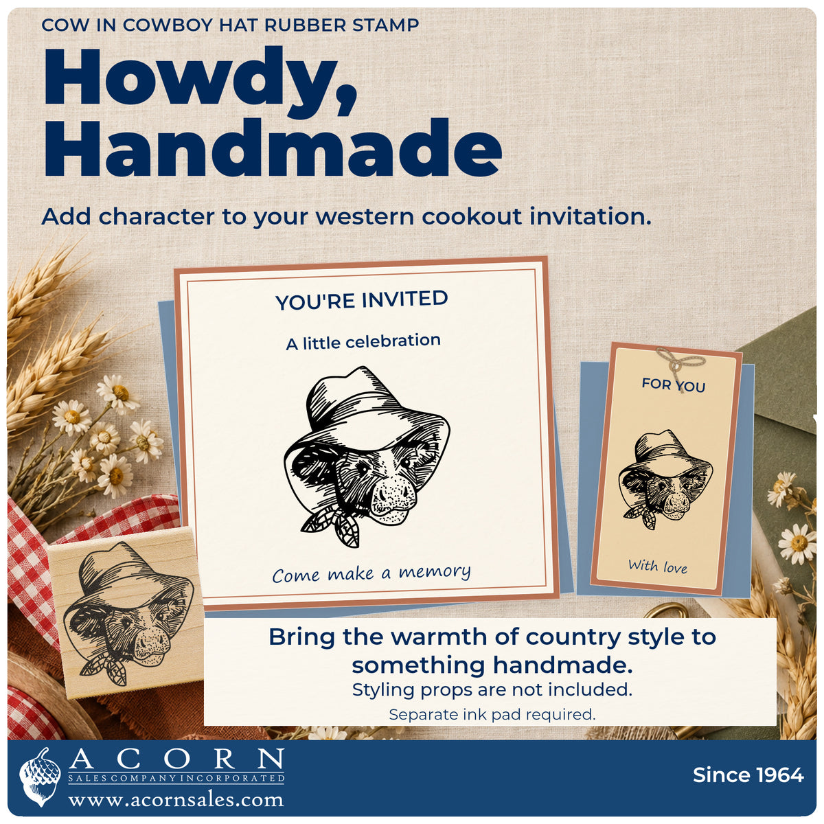 Cow in Cowboy Hat Rubber Stamp project inspiration: western cookout invitation.