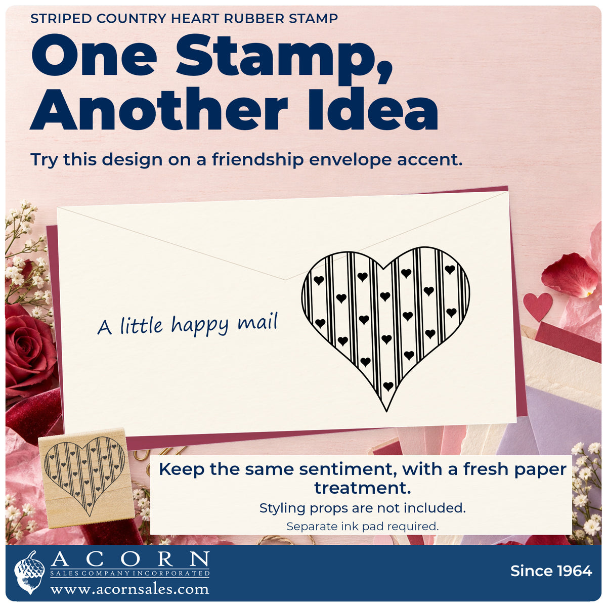 Striped Country Heart Rubber Stamp project inspiration: friendship envelope accent.