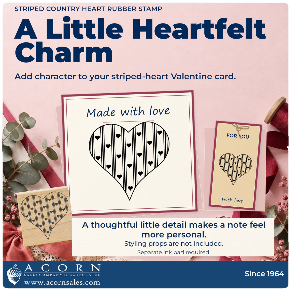Striped Country Heart Rubber Stamp project inspiration: striped heart Valentine card.