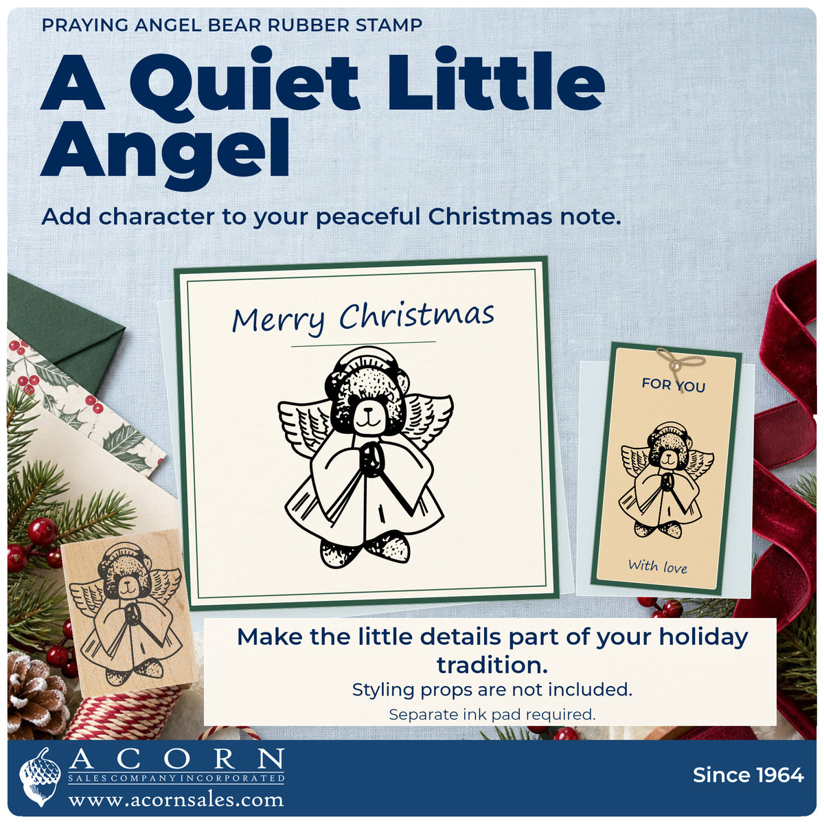 Praying Angel Bear Rubber Stamp project inspiration: peaceful Christmas note.