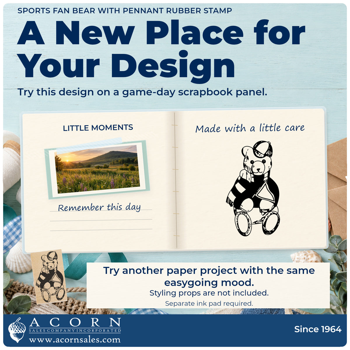Sports Fan Bear with Pennant Rubber Stamp project inspiration: game day scrapbook panel.