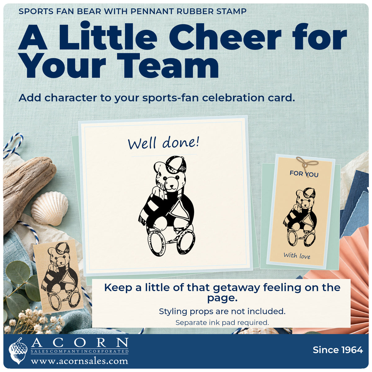 Sports Fan Bear with Pennant Rubber Stamp project inspiration: sports fan celebration card.